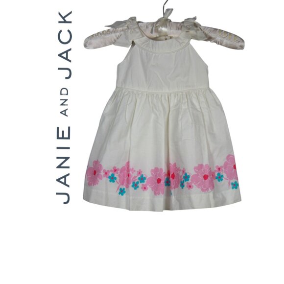 Janie and Jack White Dress with  Flowers on Hemline Size 6-12 Months - Picture 1 of 5